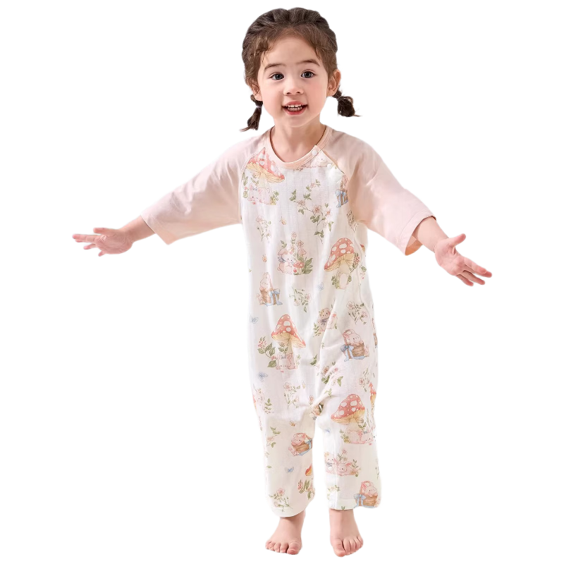 AIBEDILA Kids One-Piece Pajamas Spring Summer Lightweight Baby Romper Sleepwear Children's Homewear Air Conditioning Suit Size 110