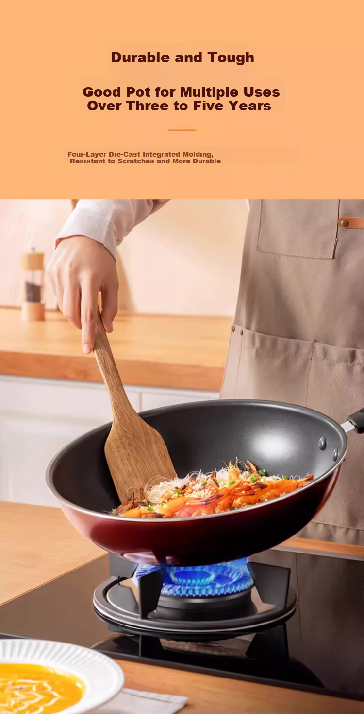 Joyoung Non-Stick Wok Household Stir-Fry Pan Large Flat Bottom Frying Pan Stove Compatible 28cm with Lid 4