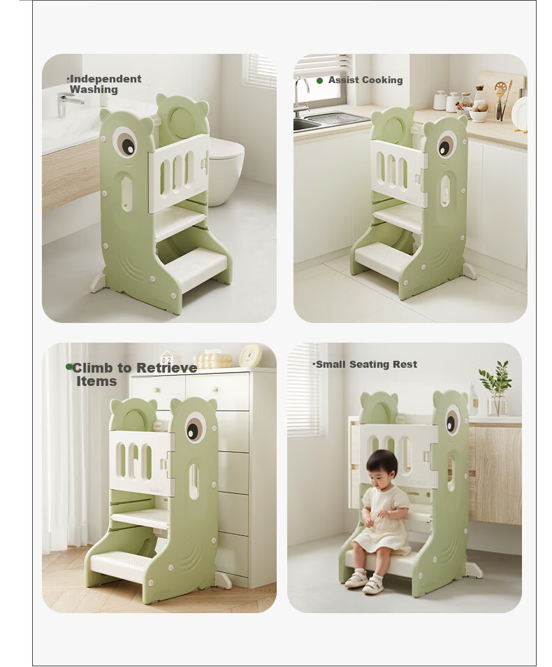 HOBBY TREE Learning Tower Baby Washstand Step Stool Children's Small Chair Footstool Baby Wash Basin Step Stool Cardamom Green 7