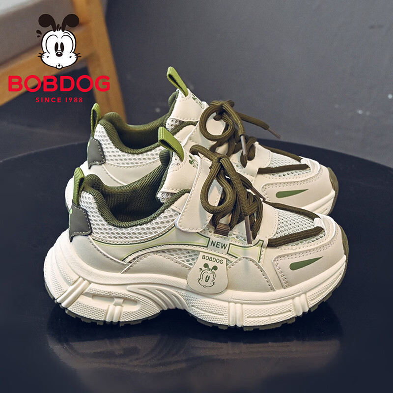 BOBDOG Kids Summer Mesh Running Shoes Boys Versatile Dad Sneakers Children's Sports Shoes 103562045 Beige/All-Season Army Green Size 27