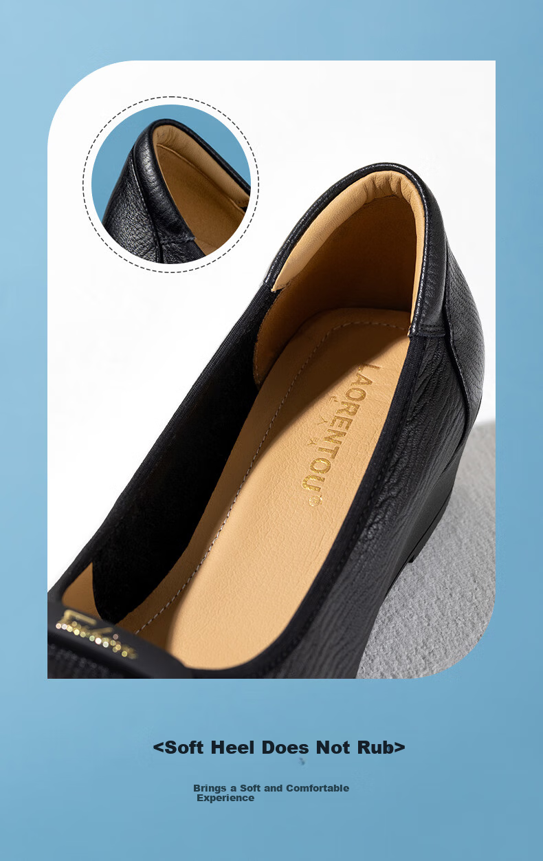 LAORENTOU Women's Professional Work Leather Shoes, Chunky Heel, Wedge, Versatile Comfortable Mom Shoes, LB220 Black Size 37 3