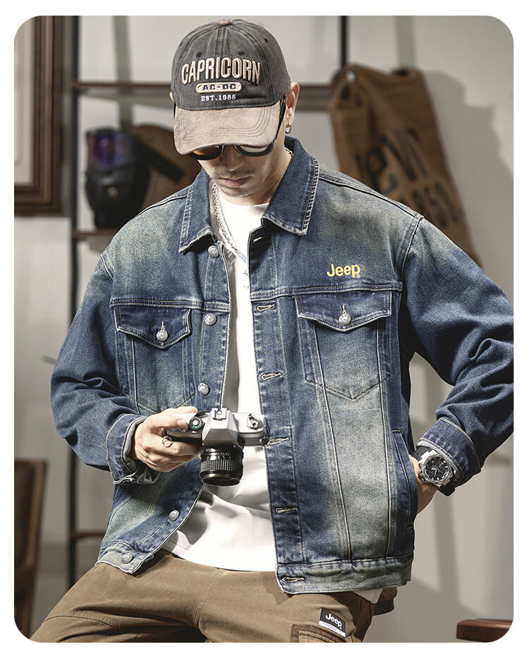 JEEP Spring And Autumn 2026 Men's Denim Jacket, Fashionable Simple Denim Coat, Versatile Stylish Outerwear for Daily Wear 5