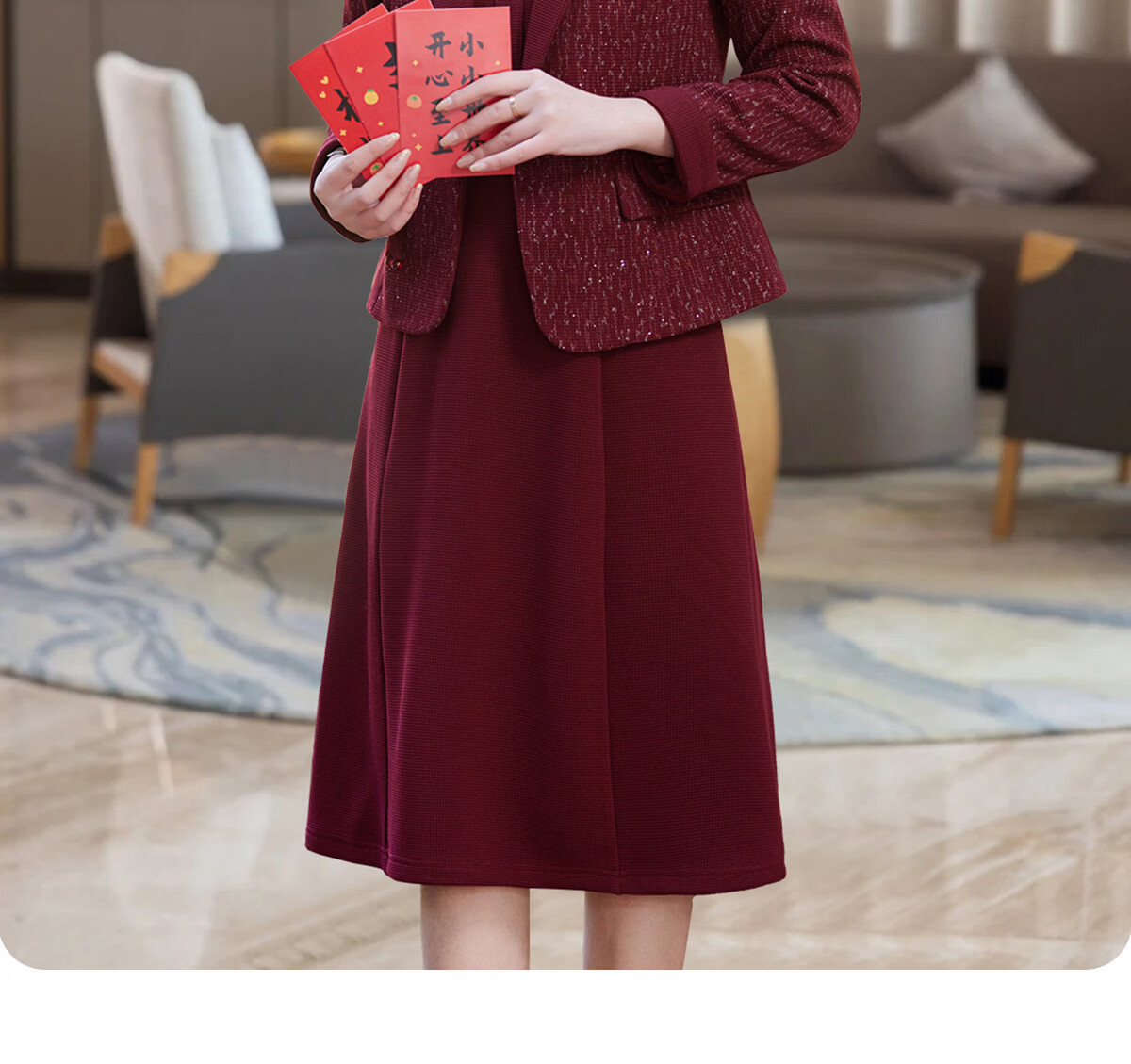 Yuzhaolin Middle-aged and Elderly Women's New Year Red Mom Dress Set Elegant Lady Formal Outfit Y51K109 12