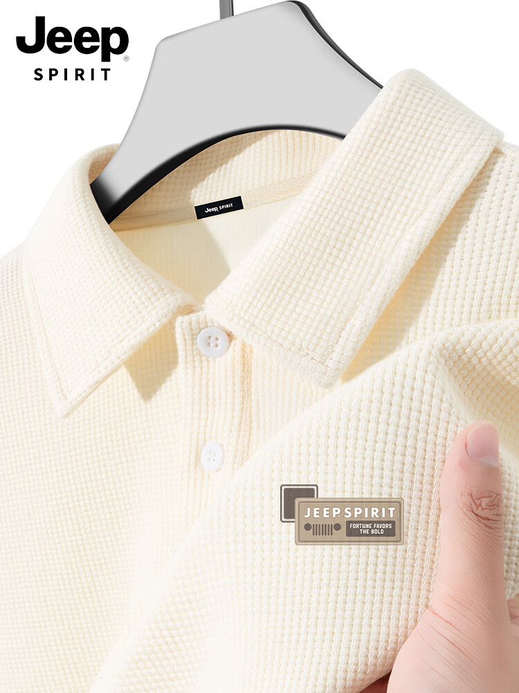 JEEP SPIRIT Men's Short Sleeve Polo Shirt Summer 2026 New Trendy Loose Heavyweight Waffle Knit Collar T-Shirt 17