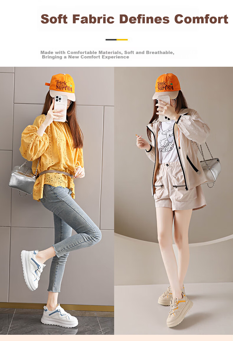 TonLion Women's Shoes Spring Summer 2026 Fashion Thick Sole Casual Sports Sneakers Versatile Beige Size 35 2