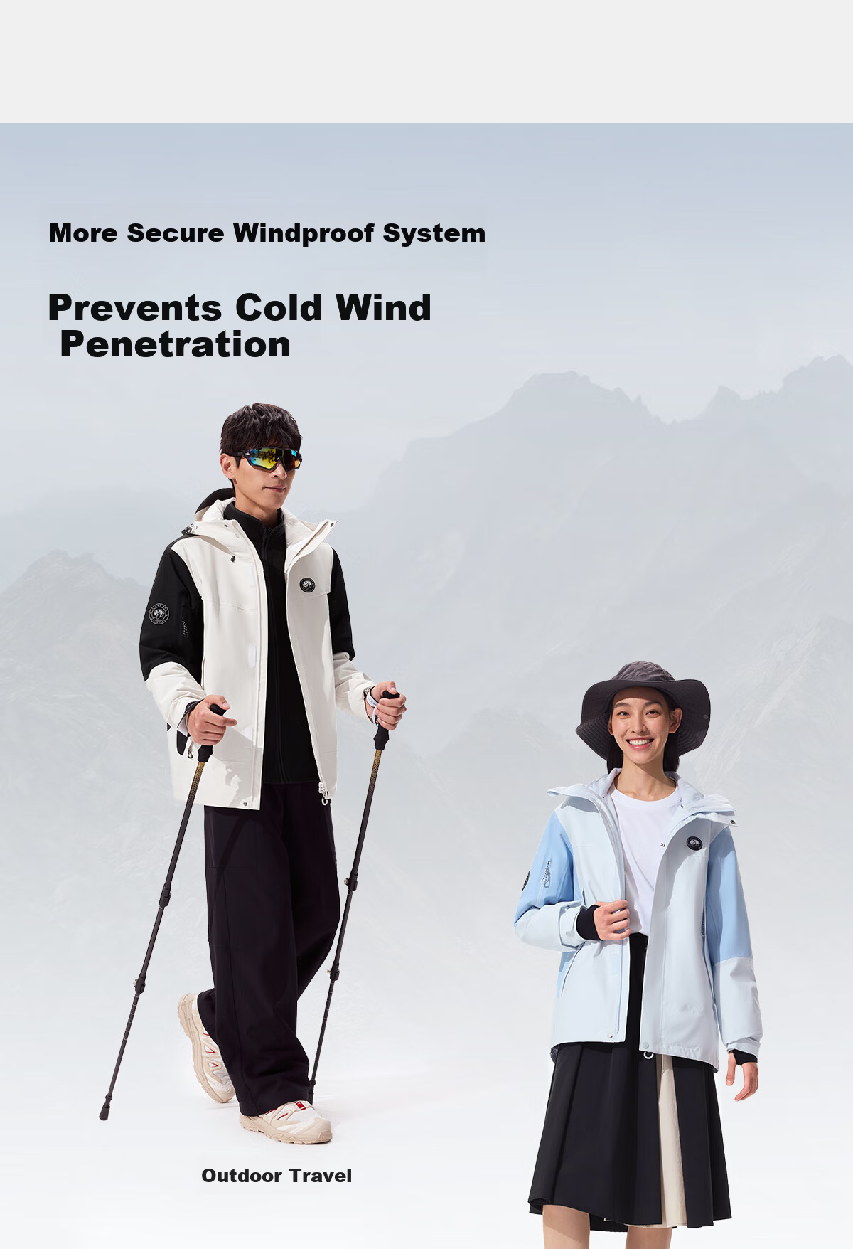 Panda Zhang Yuxi Style Play Wild 3-in-1 Waterproof Windproof Colorblock Mountaineering Jacket R611 Phantom Black, S 7