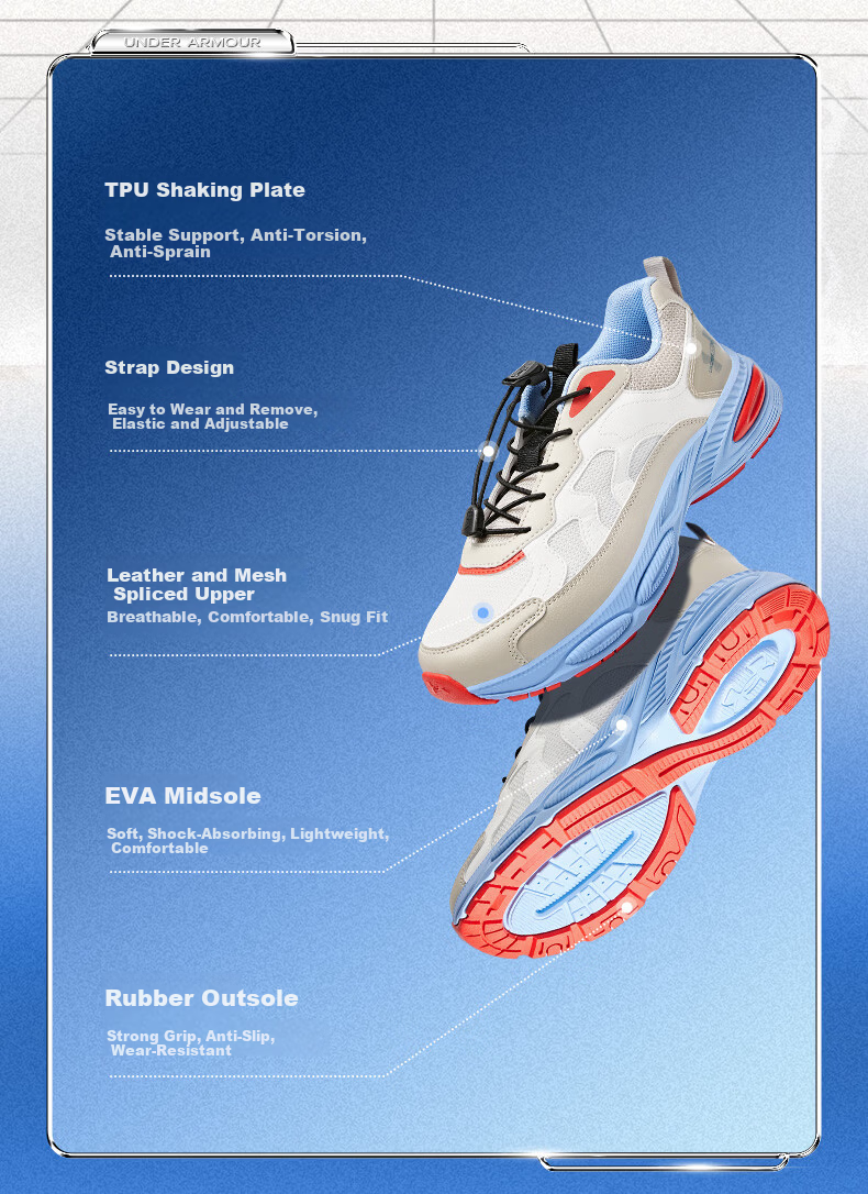 Under Armour Kids Sports Shoes Spring Summer Boys Girls Soft Sole Cushioning Breathable Non-Slip Retro Casual Shoes 2611899 3