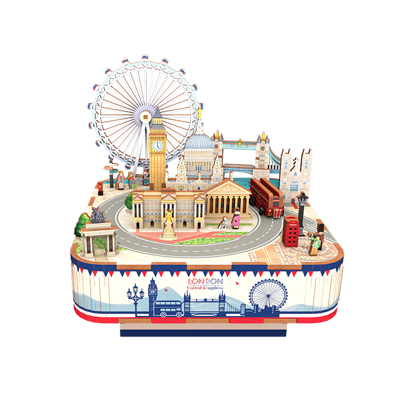 Tongqu London-Style Assembly Music Box, 3D Building Blocks Toy, Handmade Puzzle, City Interlocking Decoration, Gift, Birthday Present for Me