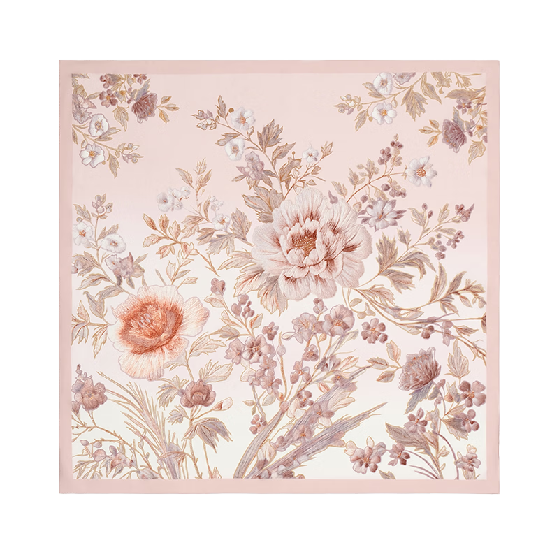 WENSLI Mulberry Silk Scarf Women's Square 63cm Peony Pattern Birthday Gift Silk Scarf Gift Box