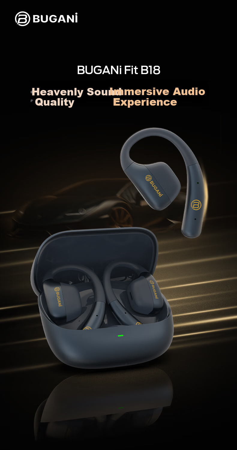 BUGANI Fit B18 Bluetooth Earphones Ear-Hook Open Wireless In-Ear AI Simultaneous Translation Sports Running Noise-Cancelling Ear Clips Comfortable Long Wear Black 1