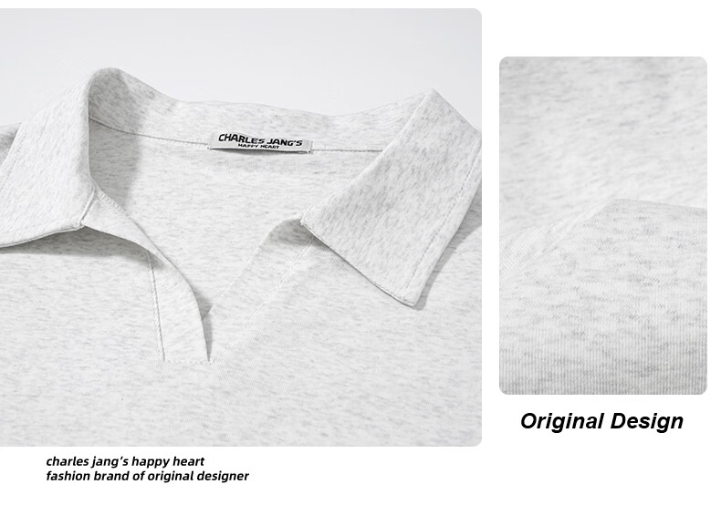Charles Peach Heart Summer Commuter Style Solid Color Heart Logo Short Sleeve Polo Shirt for Women Simple Slim Fit Light Heather Gray M 1