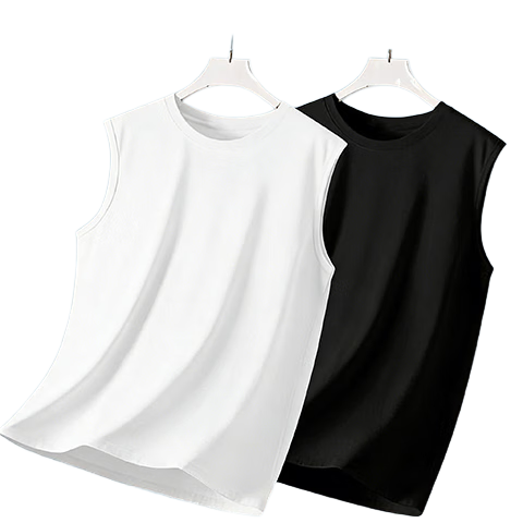 Langsha Men's Wide Shoulder Cotton Sports Sleeveless Vest White Fitness Basketball Running Base Layer Shirt