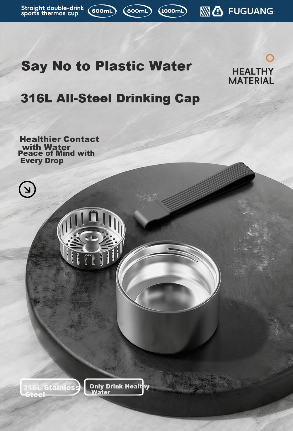Fuguang Large Capacity Insulated Bottle 316L Stainless Steel Full Steel Lid Water Bottle Men Women Tea Separation Brewing Cup Student Cup 6