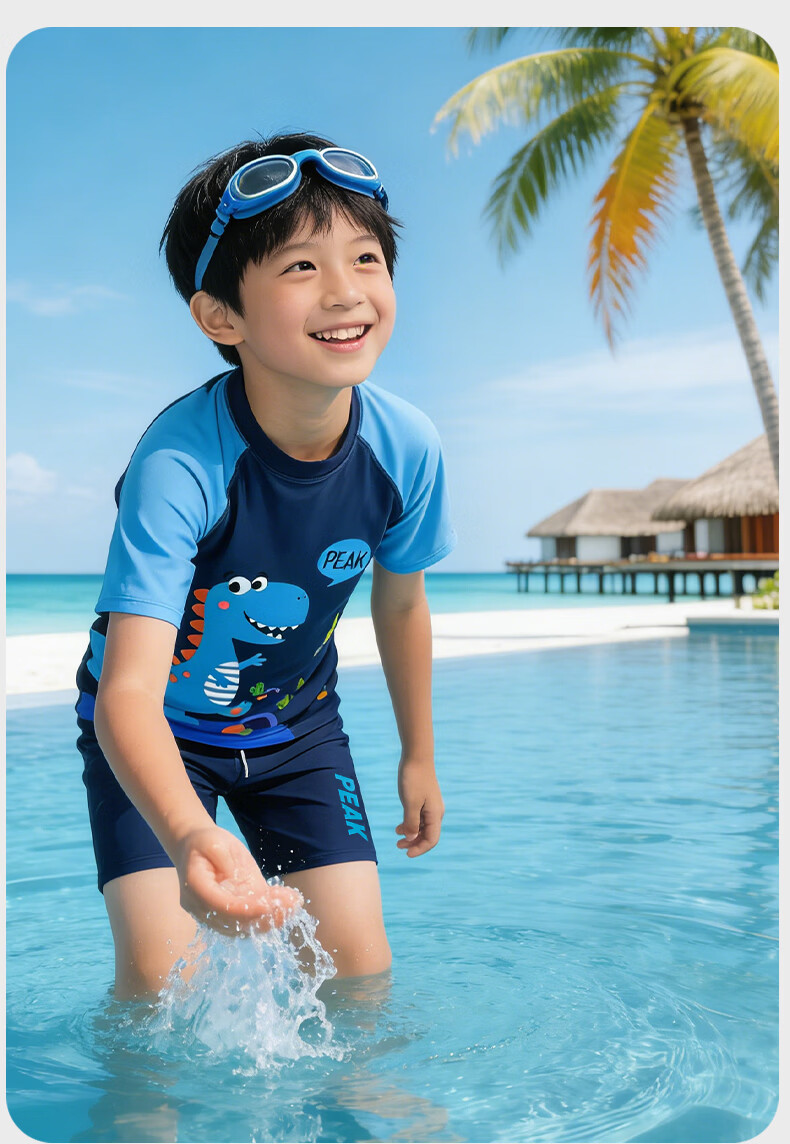 PEAK Children's Two-Piece Swimsuit, Boys' Swimwear, Youth Hot Spring Bathing Suit, Swimming Trunks Set 27