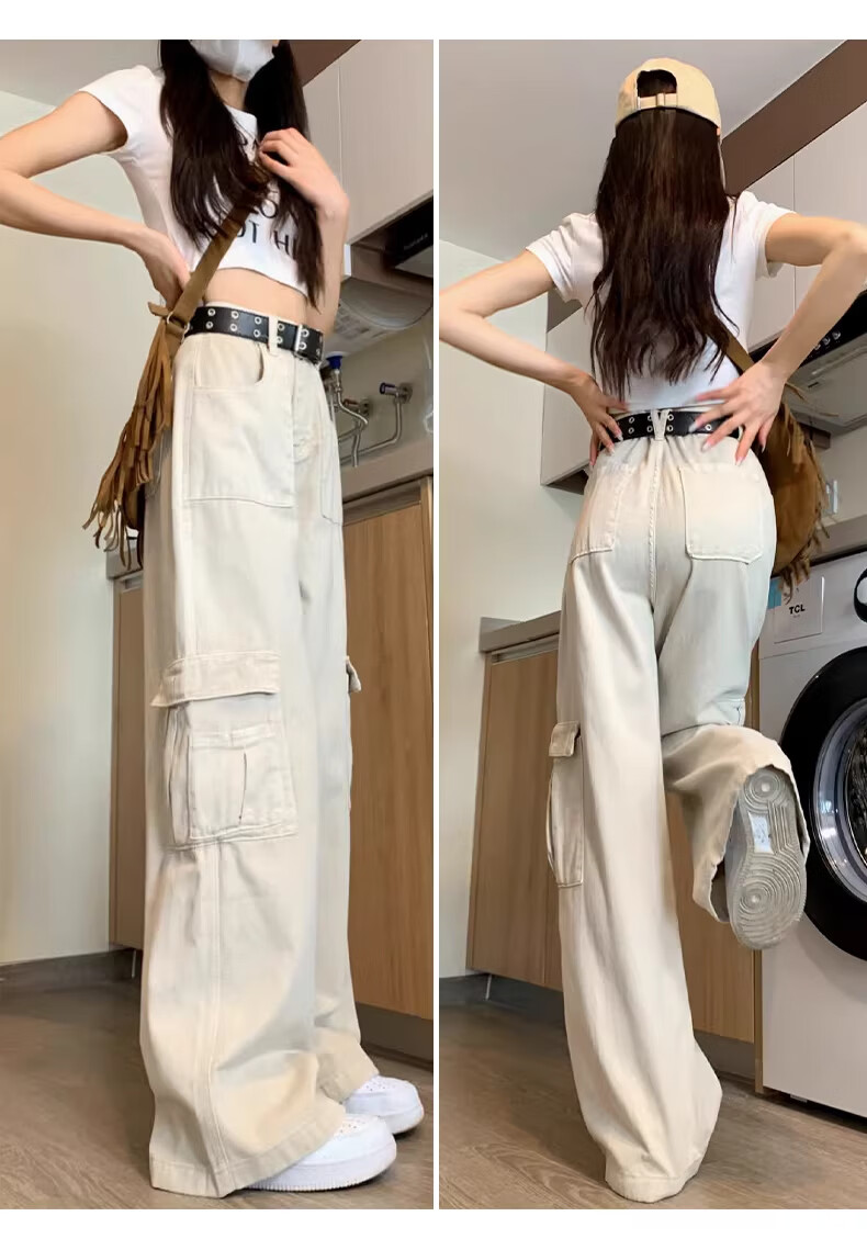 Langsha Women's Jeans 2026 New High-Waist Slim American Workwear White Straight-Leg Wide-Leg Pants for Petite 12