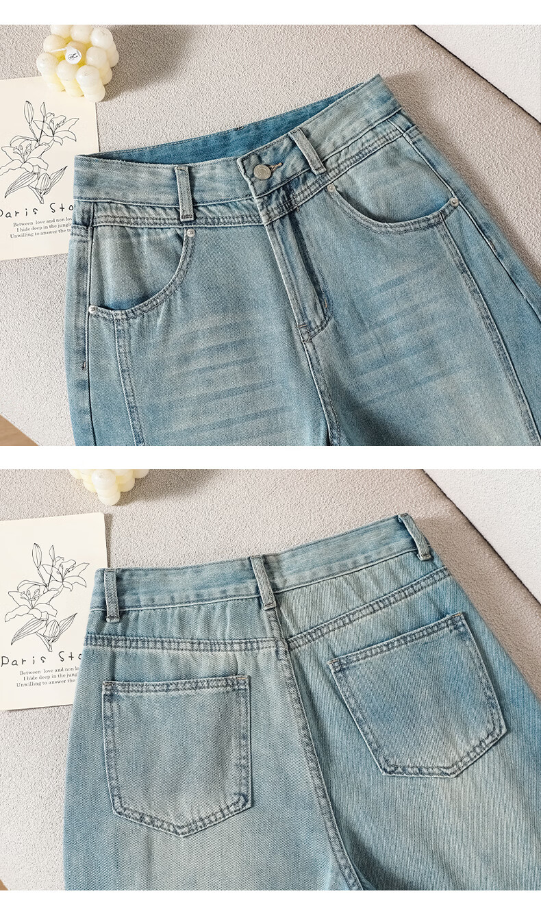 Jeanswest Women's Summer Wide-Leg Curved Seam High-Waist Slim Straight-Leg Blue Jeans XL 17