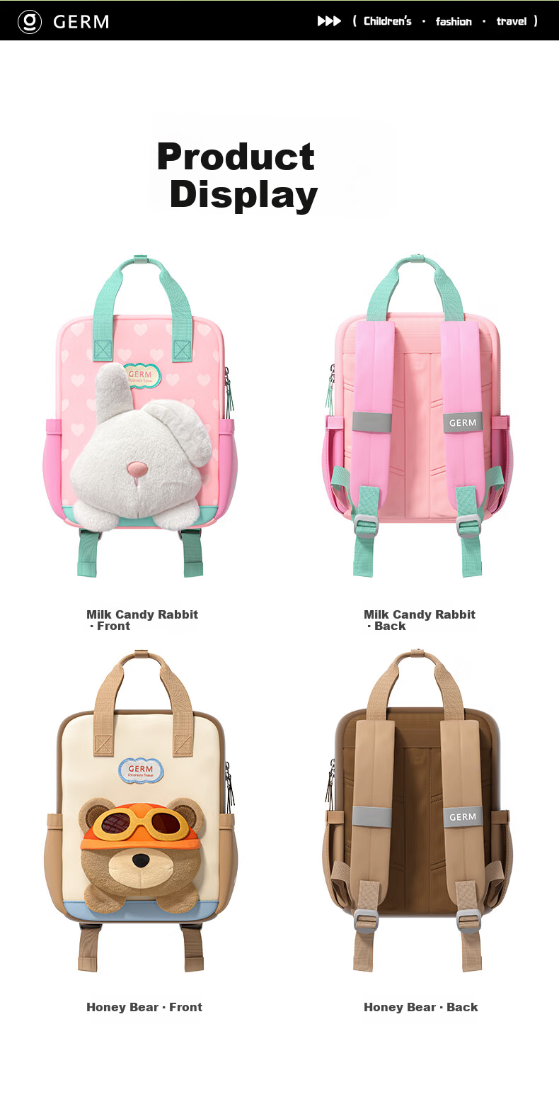 Germ Kindergarten Boys Children's Backpack for First Grade Kids Honey Bear Double Shoulder Bag 12
