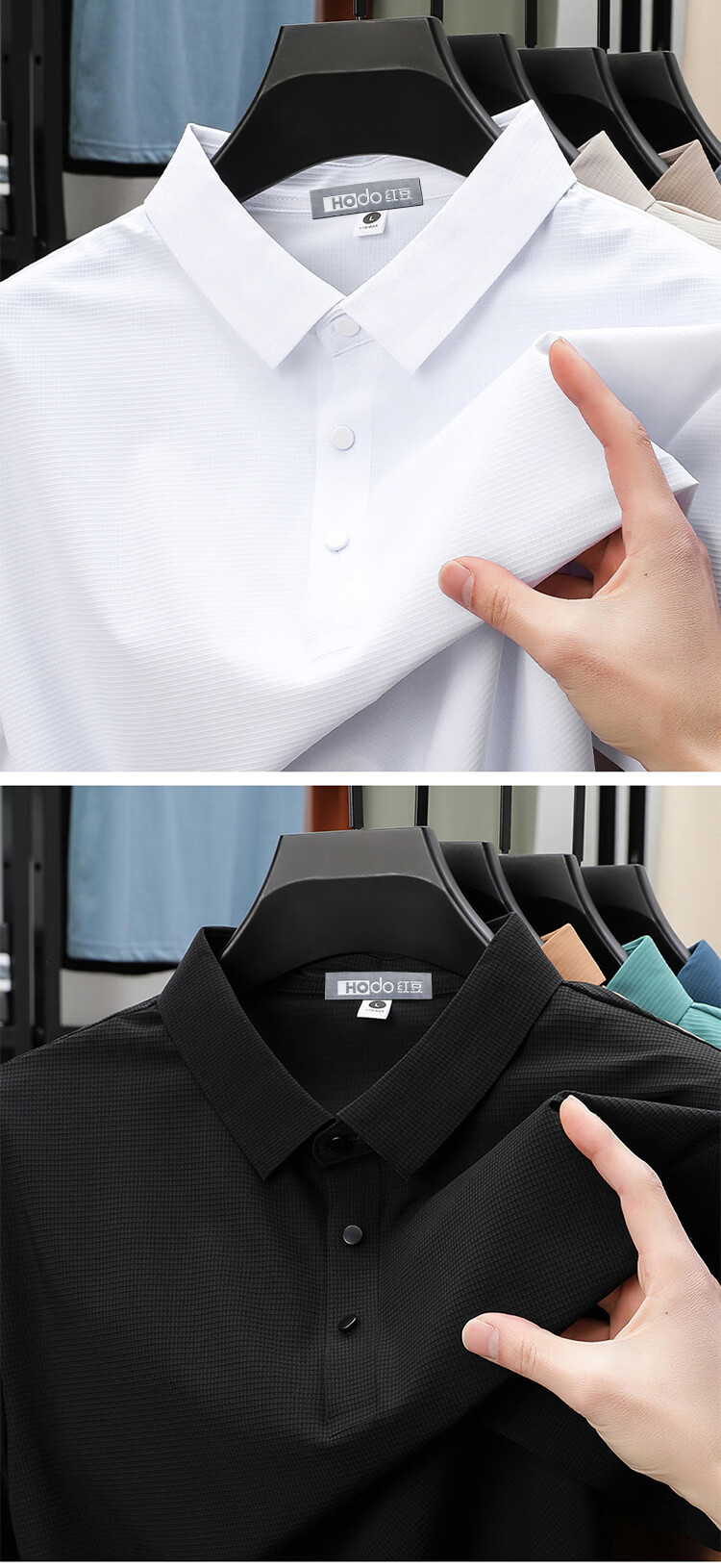 Hodo Men's Short Sleeve Polo Shirt Summer Breathable Business Collar T-Shirt Ice Silk Quick-Dry Top Black 2XL 14