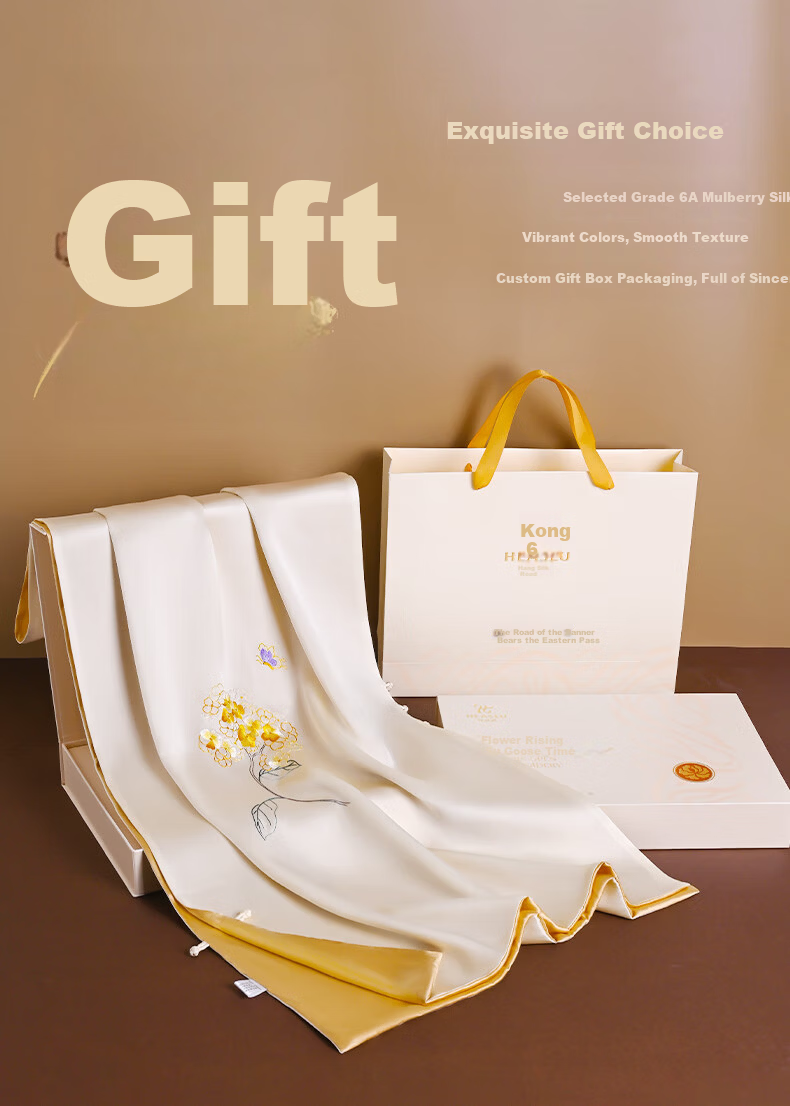 Hangsilk Road Pure Silk Mulberry Silk Scarf [Intangible Cultural Heritage Su Embroidery Pankou] Gift for Elders and Mothers Birthday Women's Day Gold Thread 4