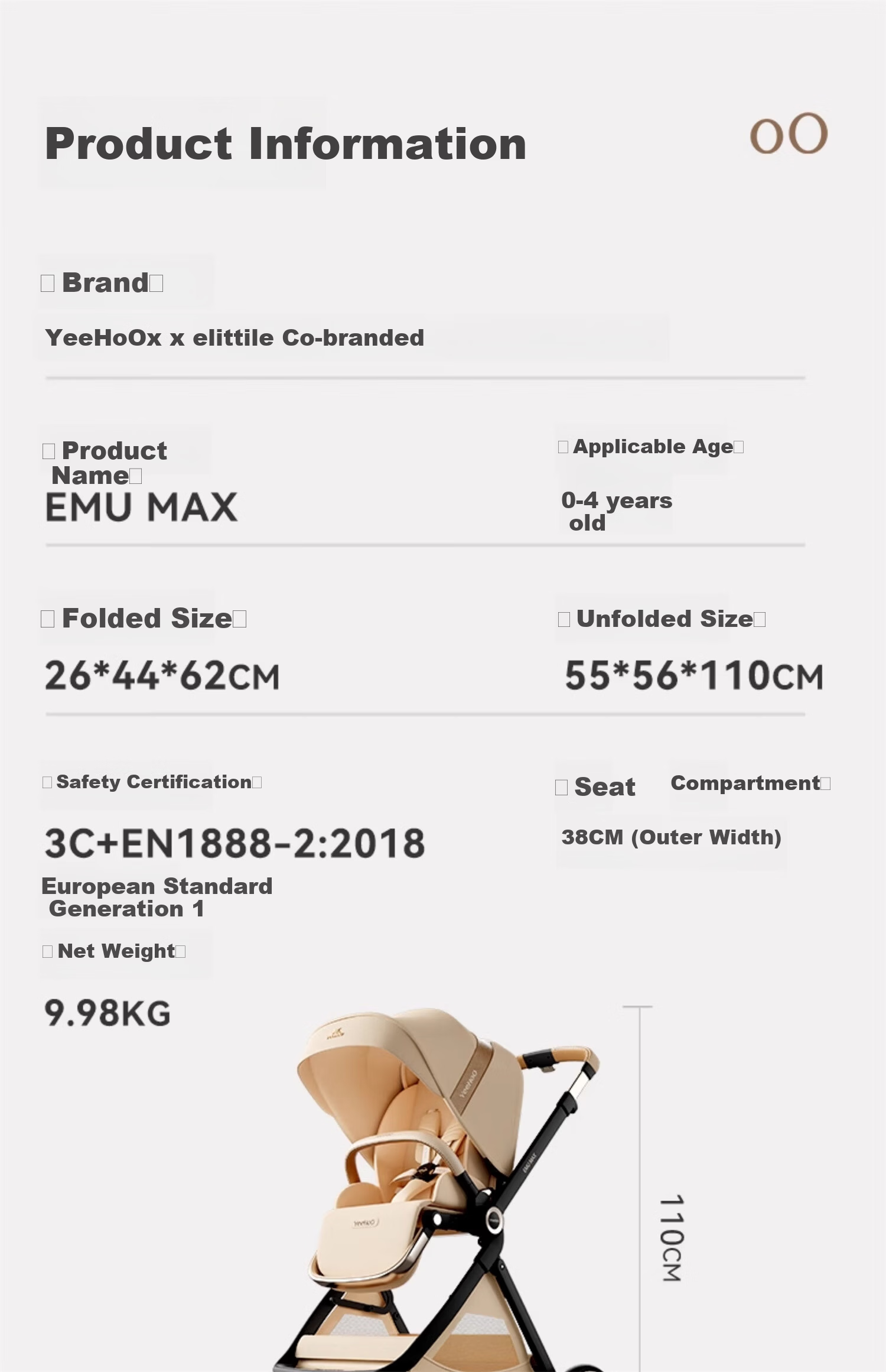 Elittile x emumax Baby Stroller Lightweight Newborn High Landscape Baby Pram Flowing Amber 34