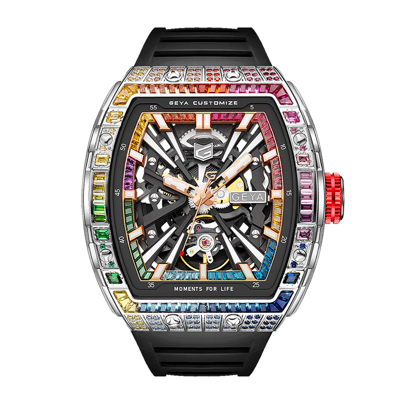 GEYA Aerospace Series Rainbow Hollow Mechanical Men's Waterproof Wristwatch Birthday Gift for Men