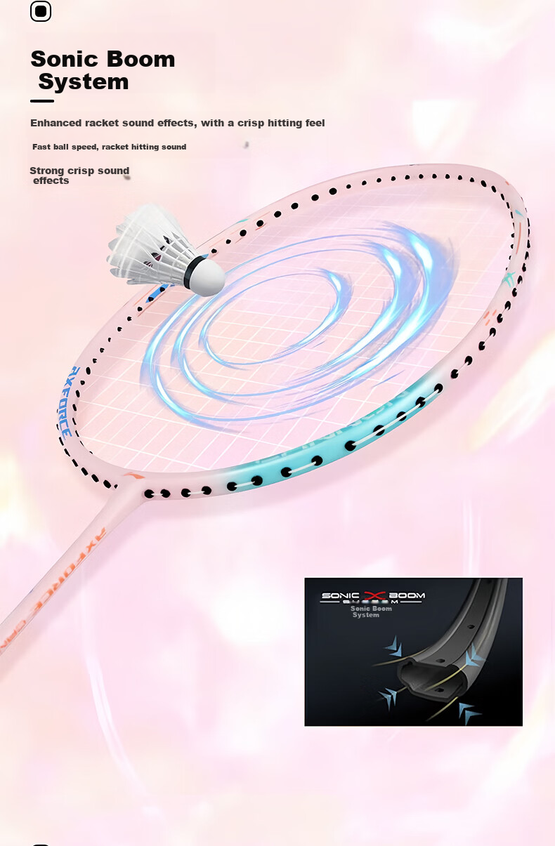 LI-NING Thunder Mini Steel Cannon New Color Full Carbon Offensive Lightweight High Tension Single Badminton Racket Light Smoke Pink 4U Pre-Strung 3