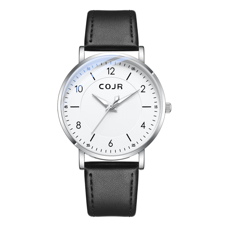 COJR Silent Pointer Quartz Watch for Civil Servants with Leather Strap for Men