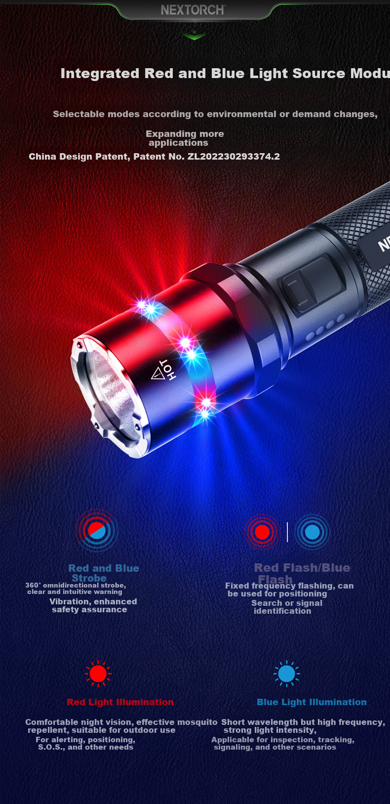 NEXTORCH P83 Red Blue Flash Tactical Flashlight Security Patrol Duty High Brightness 2100 Lumens Outdoor Torch 4