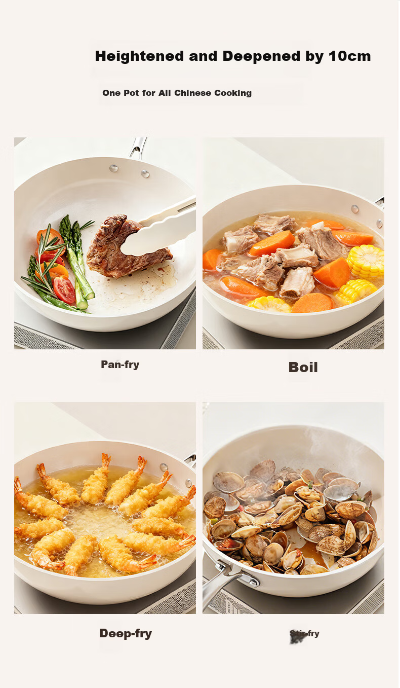 Xingmengxiang NEW DREAM Pebble Non-Stick Coating-Free Ceramic Wok 28cm for Gas Stove and Induction Cooker 10