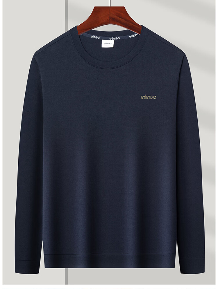 Edenbo Men's Long Sleeve Crew Neck Sweatshirt Four-Way Stretch Skin-Friendly Top Black 180/96A (2XL) 18