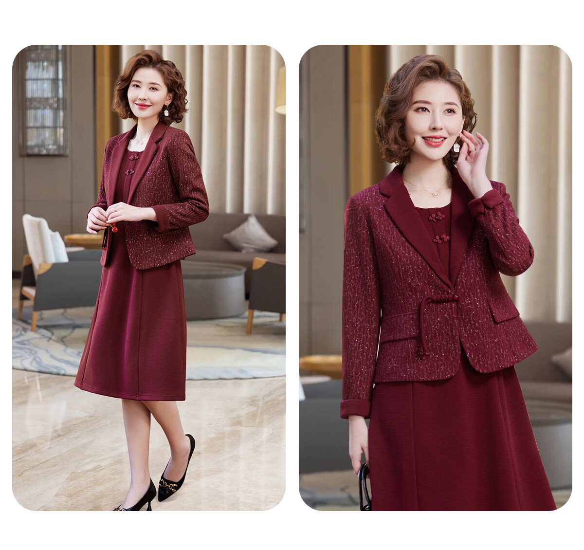 Yuzhaolin Middle-aged and Elderly Women's New Year Red Mom Dress Set Elegant Lady Formal Outfit Y51K109 17