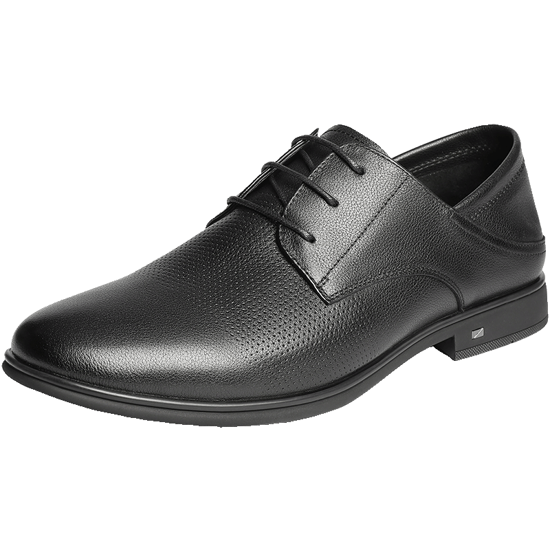 Belle Men's Commuter Business Formal Shoes Spring Summer Workplace Wedding Perforated Breathable Genuine Leather 8SE01 Black - Perforated Size 41