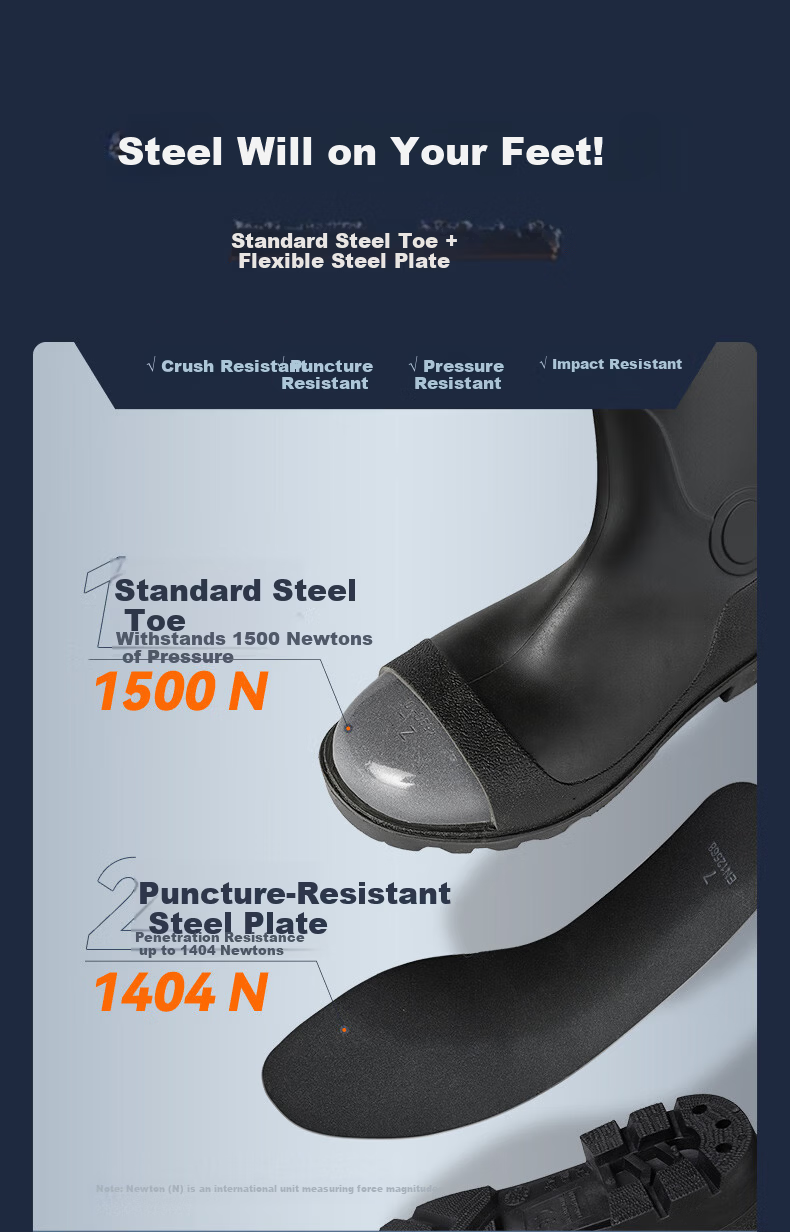 FOOTOPPO Men's Mid-Calf Work Rain Boots Steel Toe Anti-Smash Puncture-Resistant Waterproof Mining Safety Shoes with Steel Plate and Steel Sole High Tube Rubber Boots 4