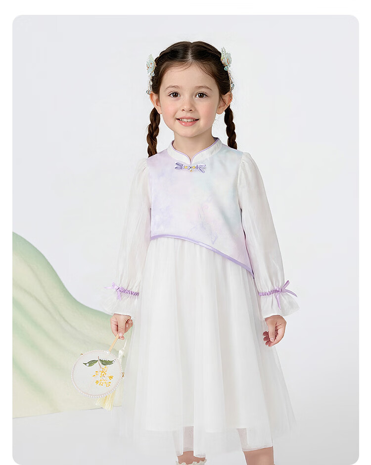 Balabala [balaOne] Girls' Mesh Dress Children's Clothing 2026 New Spring New Chinese Style Qipao 13