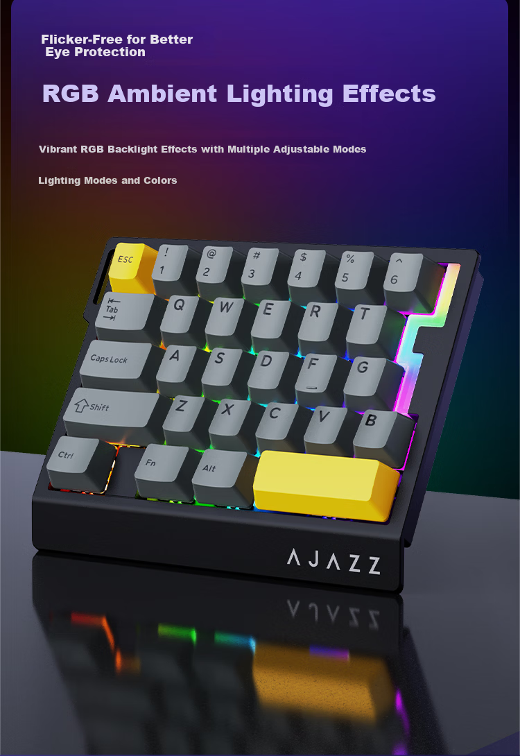 AJAZZ AK039 Magnetic Switch Keyboard 8K Report Rate RT0.01 Low Latency One-Handed Keyboard RGB Lighting Metal Knob Gaming Office 38 Keys Transparent Black Pink Silver Ear Silent Magnetic Switch 10