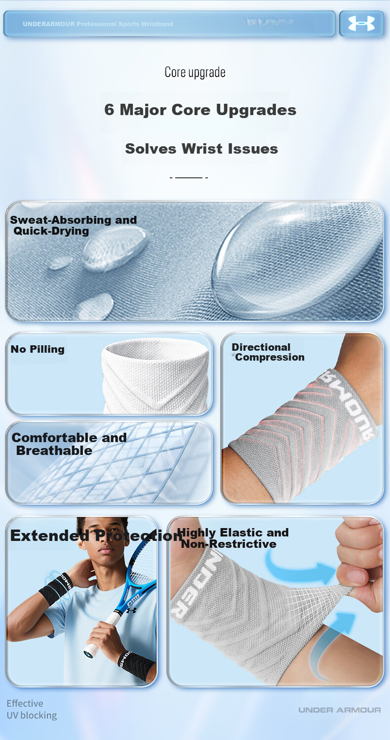 Under Armour Wristband Sports Fitness Sweat-Absorbing Wrist Towel for Badminton Basketball Volleyball Tennis Tendonitis Medical Wrist Support Brace 6