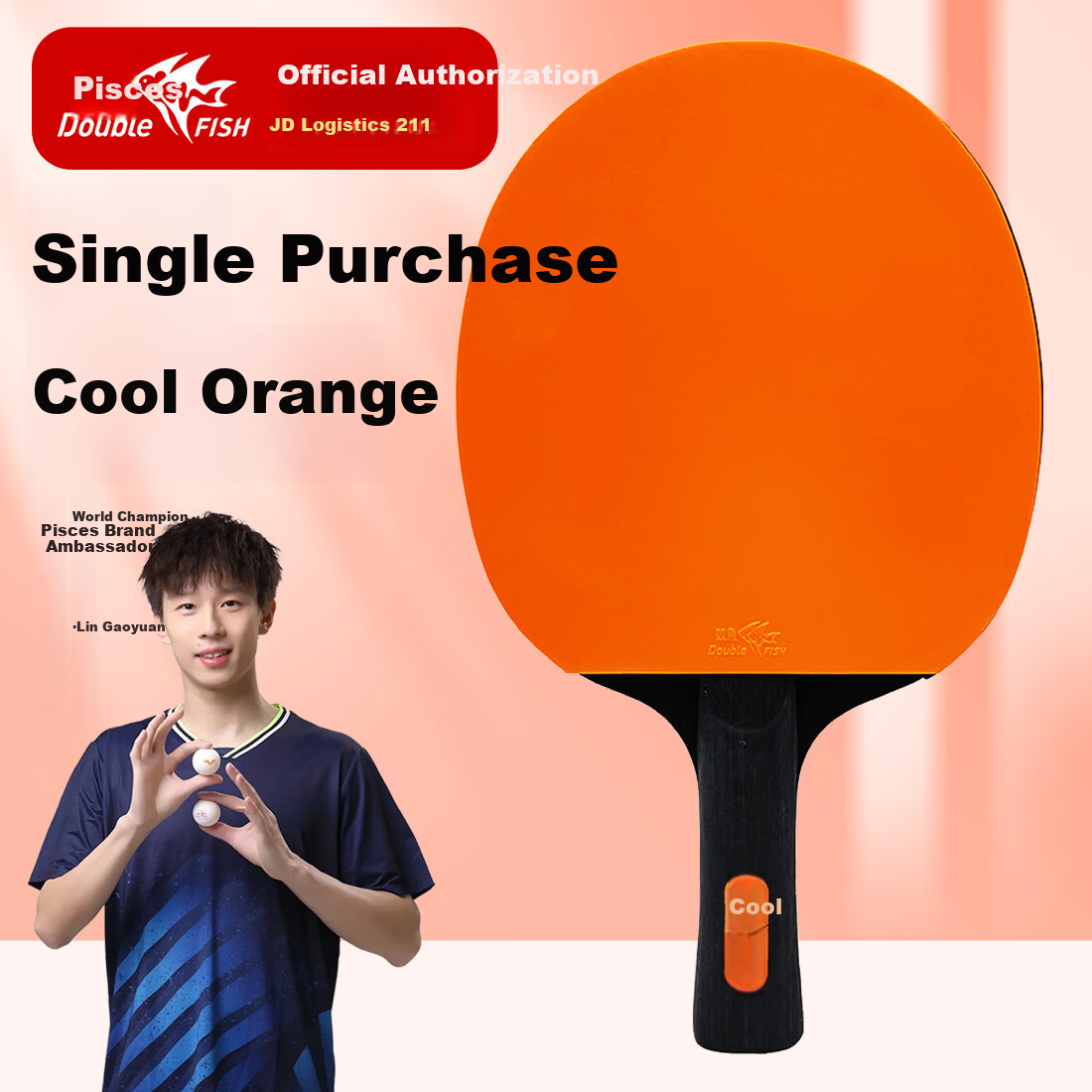 DOUBLE FISH Table Tennis Paddle Xuan Series Beginner Racket Fashionable Colorful Shakehand Paddle Orange