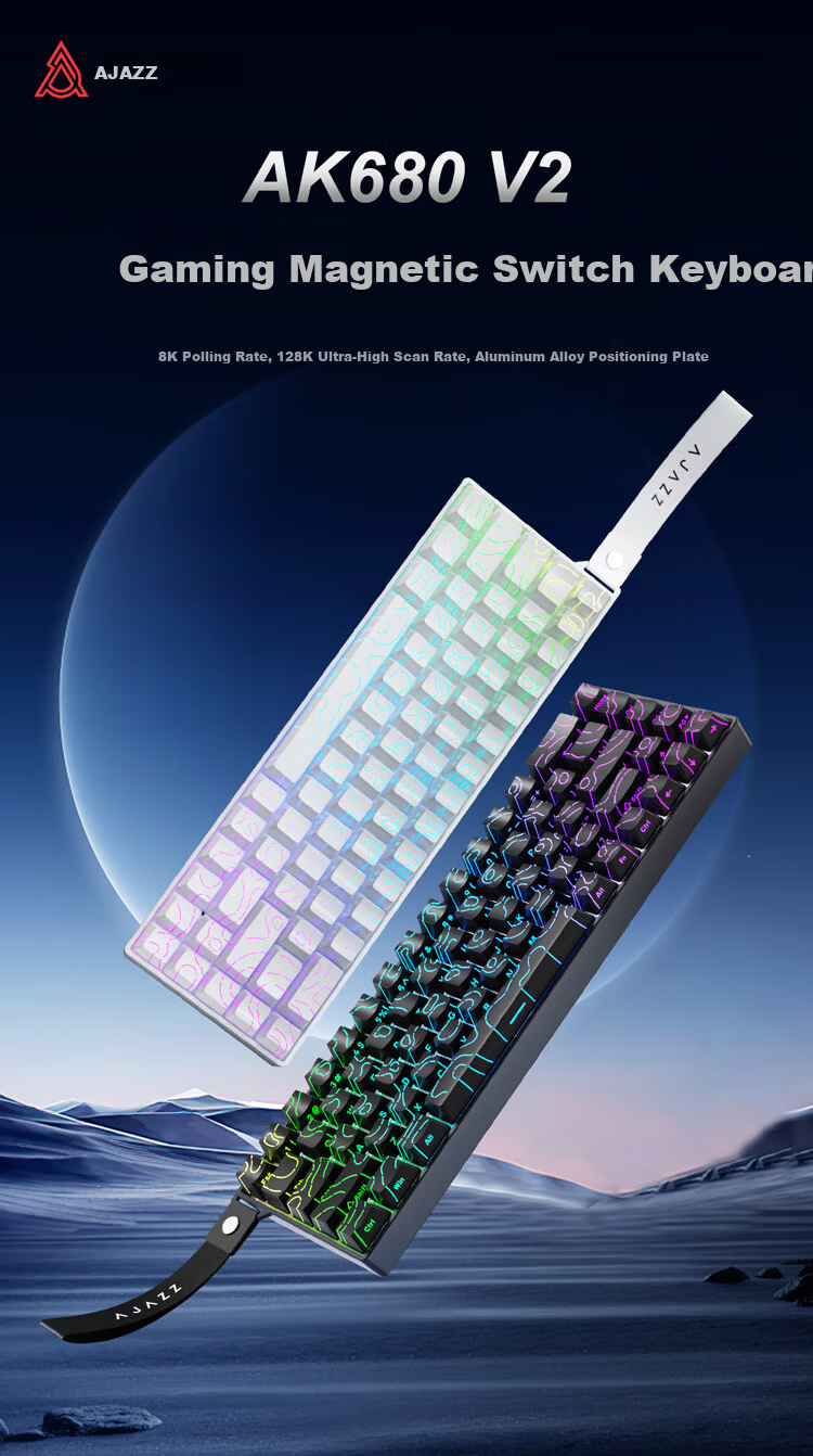 AJAZZ AK680V2 Magnetic Axis Customizable RGB Gaming Keyboard 8K Report Rate RT0.01 Valorant 68-Key Black Ice Island Switch 1
