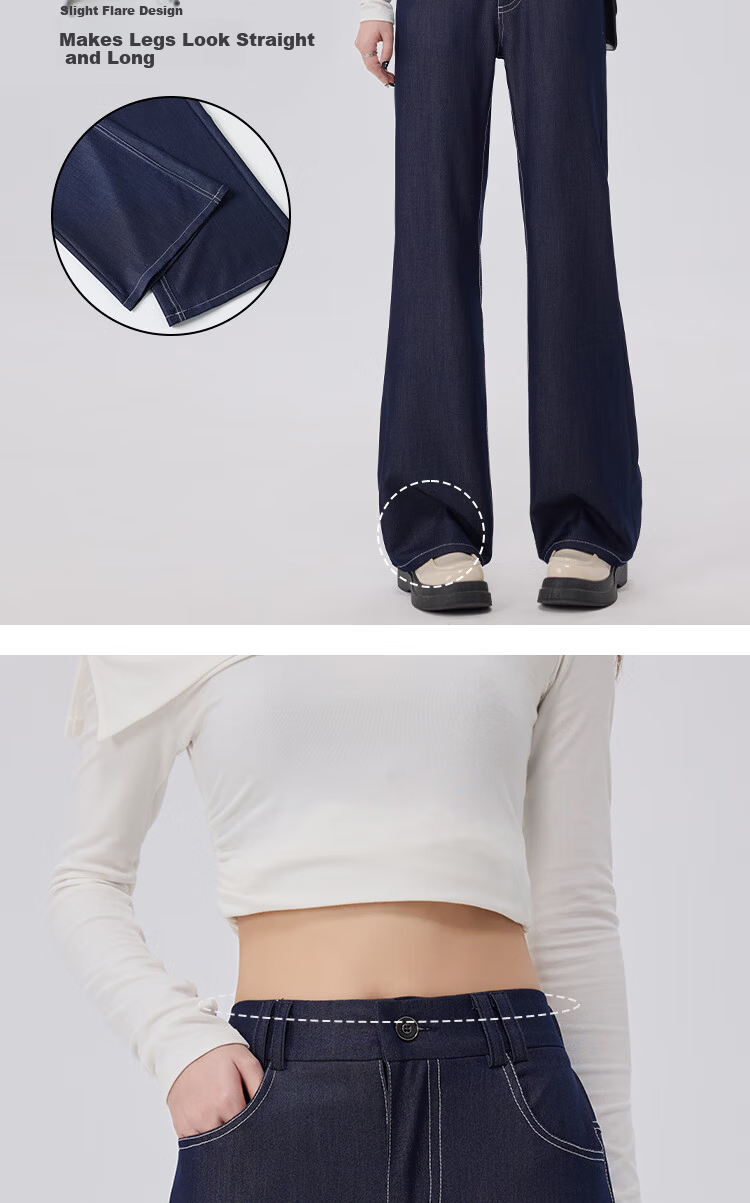 BOPRUIEY Women's Faux Denim Flared Pants Spring Summer Thin High Waist Slimming Draped Denim Blue Flared Trousers 6