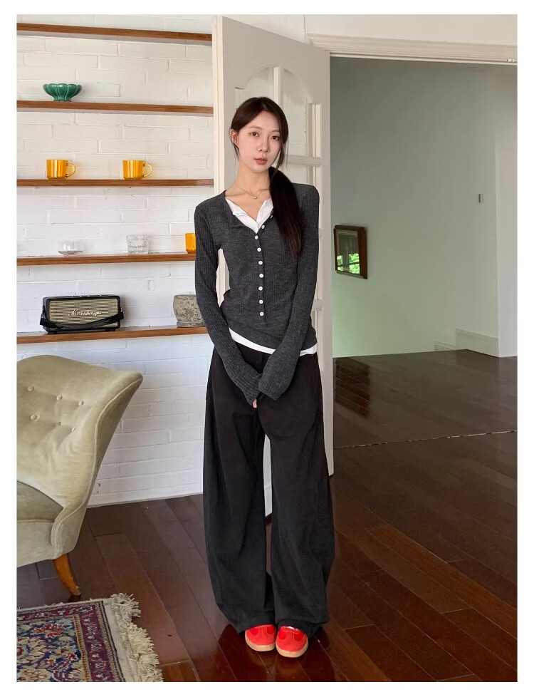 ICH MODE "Versatile Pants King" Spring Summer All-Season Slimming Curved Cut Loose Casual Straight Wide-Leg Pants Off-White S 23