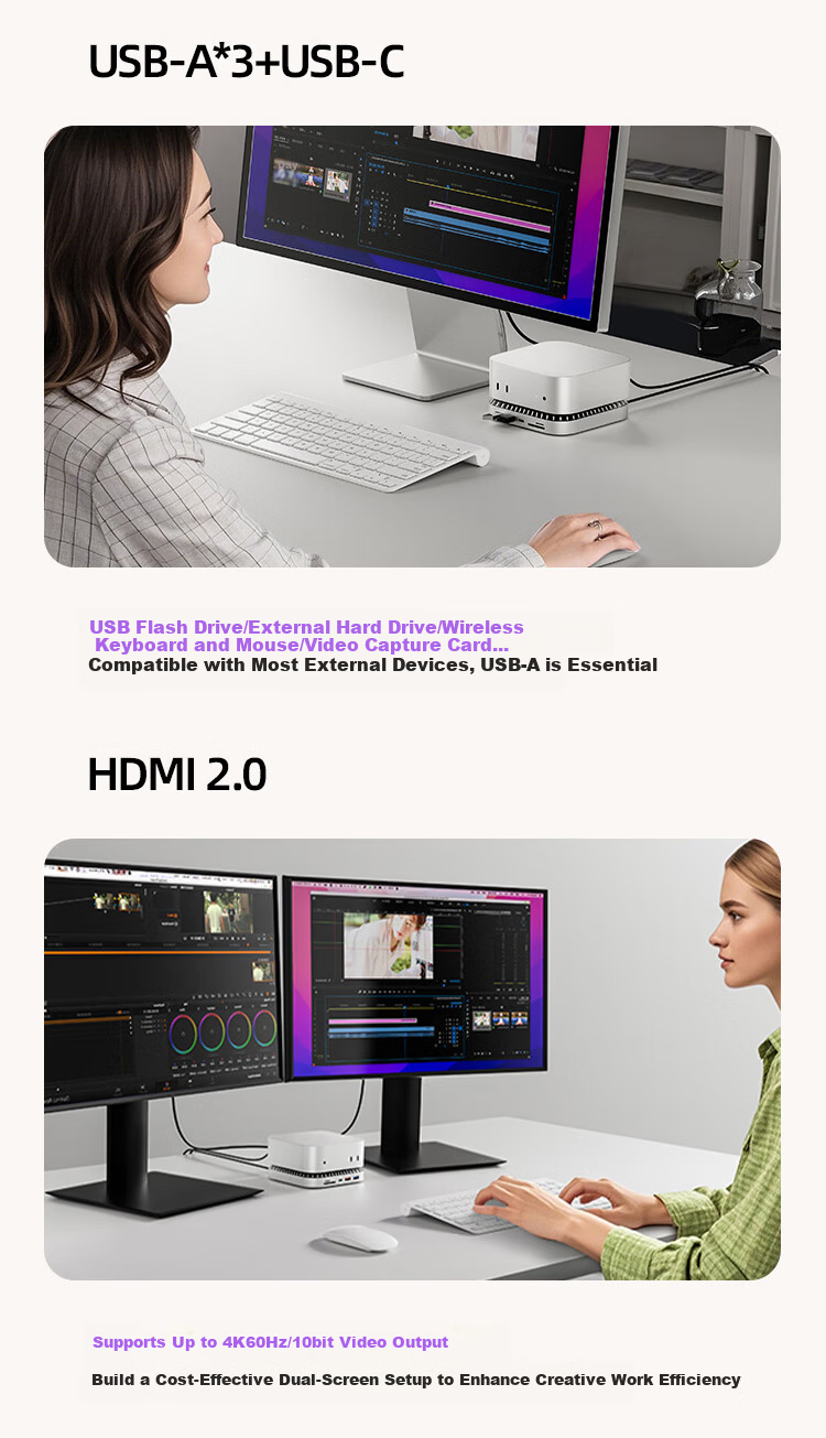 MOVE SPEED 4TB Portable SSD (PSSD) for Mac mini M4 Dock Expansion Drive 40G Transfer External SSD Hard Drive with Cooling USB Dock 10