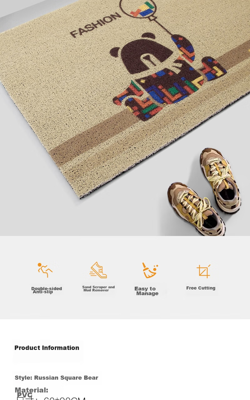 FOOJO Silk Loop Entrance Door Mat, Dustproof Waterproof Cuttable Non-Slip, 60*90cm Building Block Bear 2