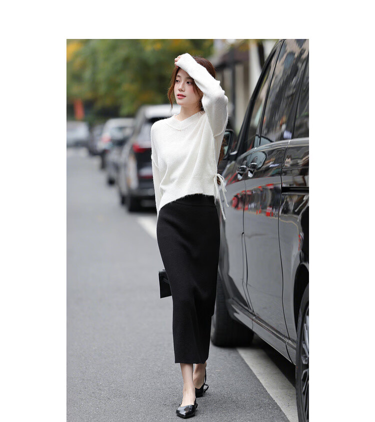 MT Spring Soft V-Neck Pleated Knit Sweater with Fluffy Wool for Women 9