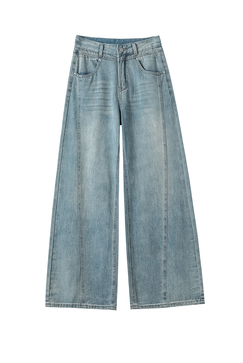 Jeanswest Women's Summer Wide-Leg Curved Seam High-Waist Slim Straight-Leg Blue Jeans XL 20