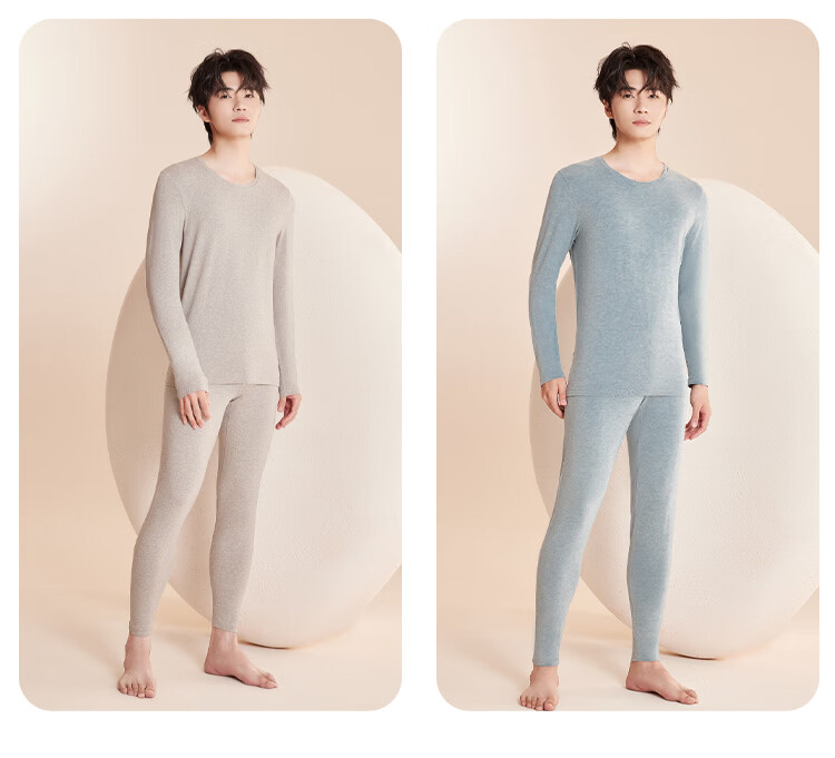 Hodohome Men's 10A Grade Cotton-Modal Blend Thermal Set Autumn Shirt and Pants 40S Slub Red Bean Velvet Warm Suit Moon Shadow Gray 2XL 8