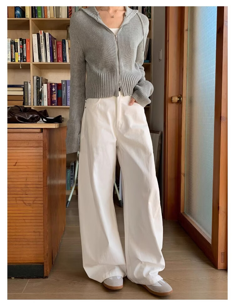 ICH MODE "Versatile Pants King" Spring Summer All-Season Slimming Curved Cut Loose Casual Straight Wide-Leg Pants Off-White S 11