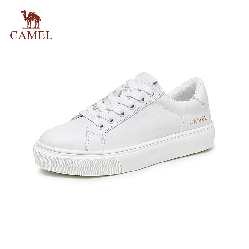 CAMEL Women's Minimalist Casual White Leather Flat Lace-up Sneakers L24S504610 White Size 35