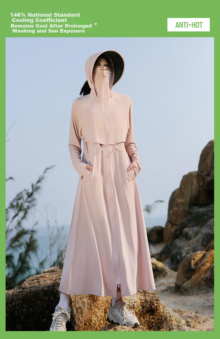 Combo Women's Summer Waist-Cinched Full-Length Cycling Ice Silk Sunscreen Dress UV Protection Outdoor Driving Windbreaker 5
