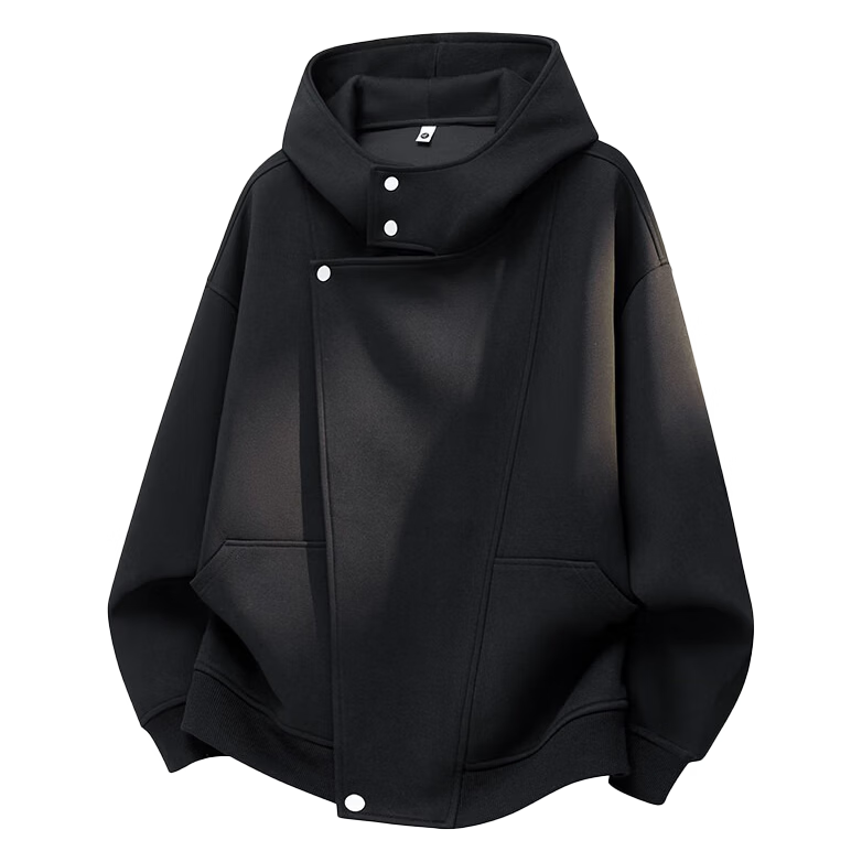 IZEXX American Heavyweight Hoodie Men Autumn Winter High Street Irregular Structure Trendy Jacket ZEO16 Black L
