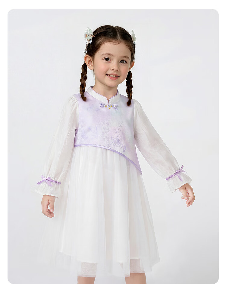 Balabala [balaOne] Girls' Mesh Dress Children's Clothing 2026 New Spring New Chinese Style Qipao 15